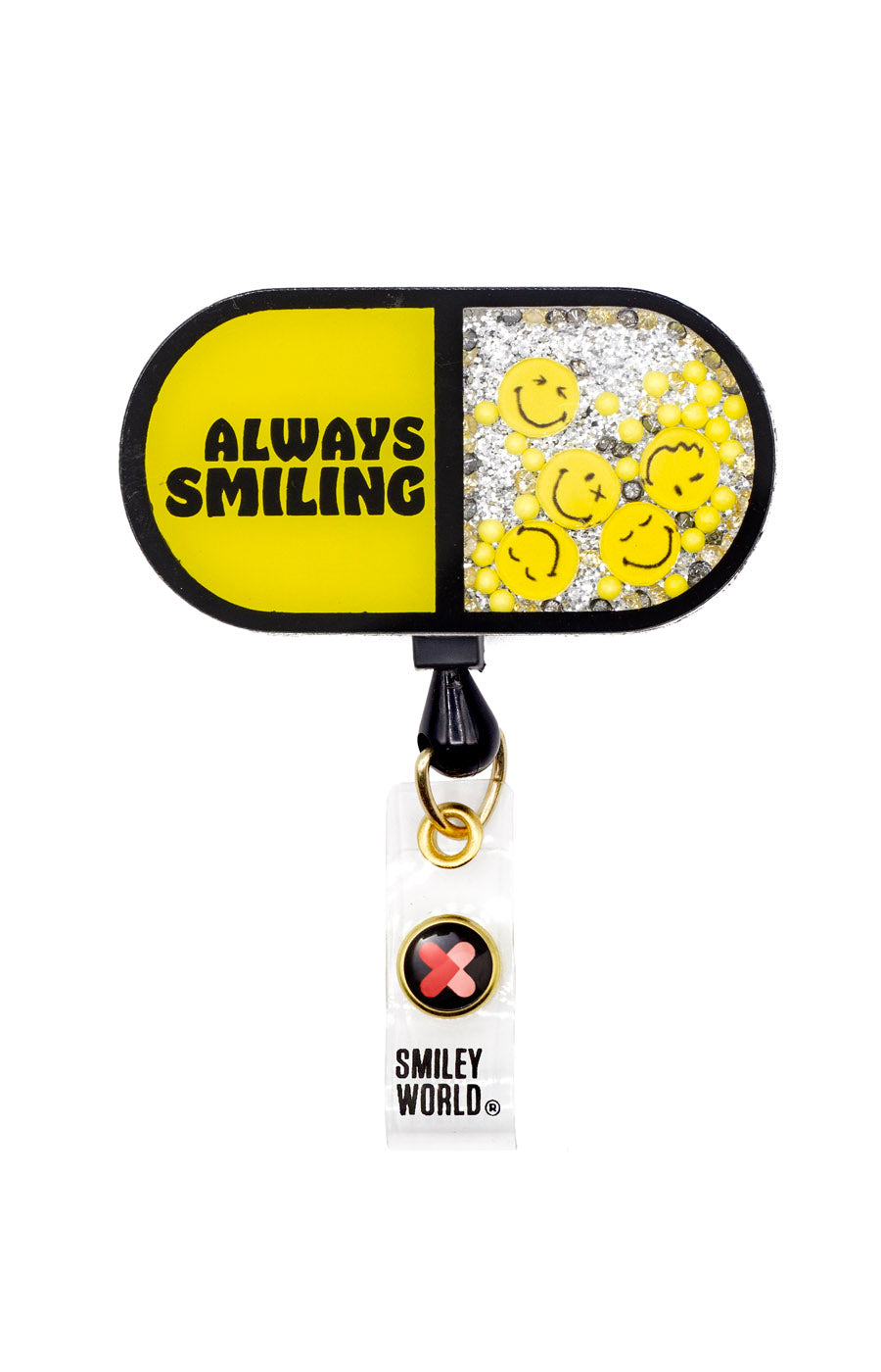 Smiley World Shaker Badge Always Smiling Pill