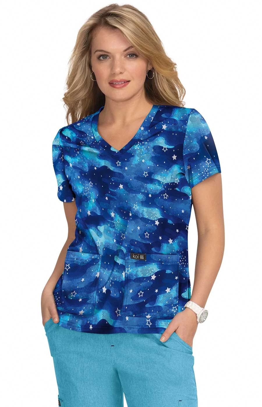 Koi Basics Lets Fancy Party V-Neck Print Top, Scrubs & Beyond